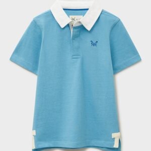 Short Sleeve Plain Rugby Shirt in Bright Blue
