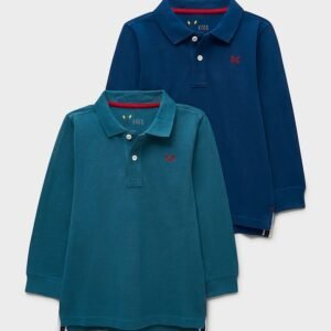 2-Pack Cotton Long-Sleeve Polo Shirts in Blue
