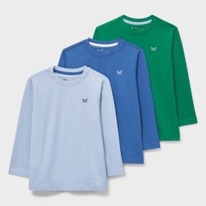 3-Pack Cotton Long-Sleeve Tees in Blue & Green