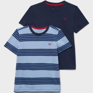 2-Pack Cotton Stripe & Plain Tees in Blue