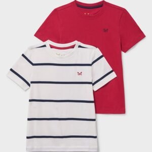 2-Pack Cotton Stripe & Plain Tees in Red & White