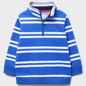 Half-Zip Cotton-Mix Sweatshirt in Blue & White Stripes