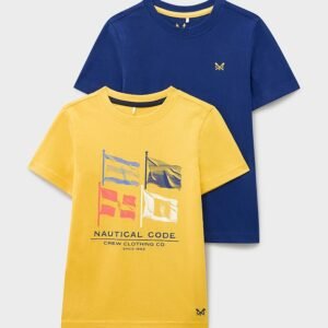 2-Pack Print & Plain Classic Tees in Yellow & Blue