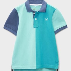 Panelled Cotton Piqué Polo in Turquoise & Green