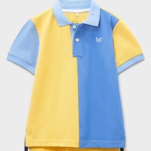Panelled Cotton Piqué Polo in Yellow & Blue