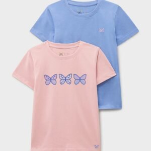Two-Pack Short Sleeve Graphic and Solid Tees in Blue and Pink