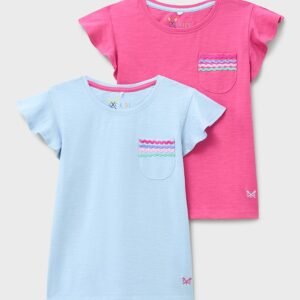 Two-Pack Frill Sleeve Pocket Tees in Pink and Blue
