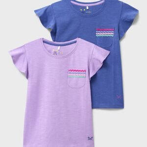 Two-Pack Frill Sleeve Pocket Tees in Navy and Purple