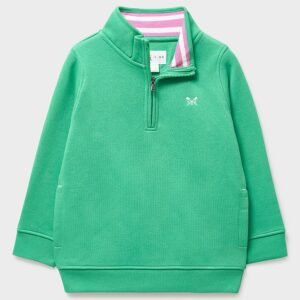 Cotton Blend Half Zip Sweatshirt in Green