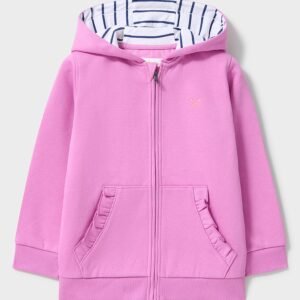 Frill Pocket Zip Through Hoodie in Mauve