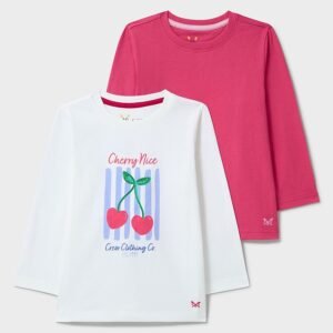 2-Pack Long-Sleeve Classic Crew Tees in Coral & Beige