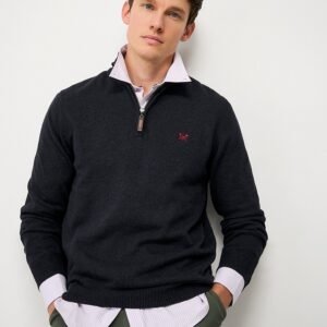 Organic Classic Half Zip Knit Jumper in Charcoal
