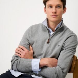 Organic Classic Half Zip Knit Jumper in Grey