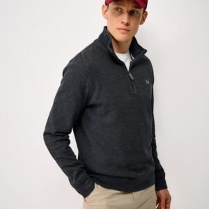 French Rib Half Zip Jumper in Charcoal Marl