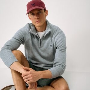 French Rib Half Zip Jumper in Grey Marl