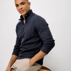 French Rib Half Zip Jumper in Navy Marl