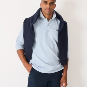 Long Sleeve Pique Polo Shirt in Blue