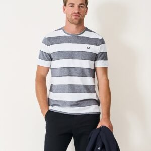 Oxford Dual Stripe Tee in White and Navy