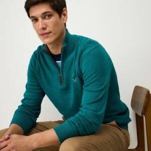 Organic Cotton Half Zip Jumper in Petrol Blue Marl