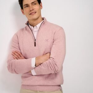 Organic Cotton Half Zip Jumper in Mauve Marl