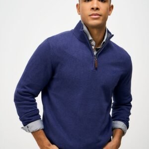 Organic Cotton Half Zip Jumper in Bright Blue Marl