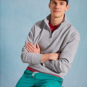 Pique Half Zip Sweatshirt in Grey Marl