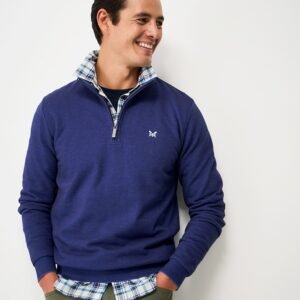Birdseye Half Zip Jumper in Deep Blue
