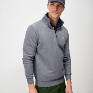 Birdseye Half Zip Jumper in Mid-Blue