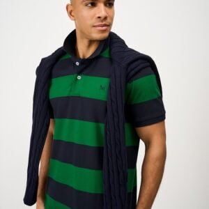 Heritage Stripe Cotton Polo Shirt in Navy and Green