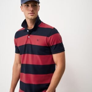 Heritage Stripe Cotton Polo Shirt in Red and Navy