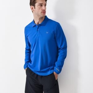 Technical Long Sleeve Pique Polo Shirt in Blue