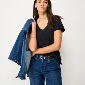 Perfect V Neck Slub T-Shirt in Black