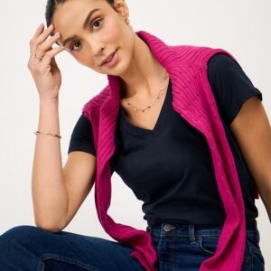 Perfect V Neck Slub T-Shirt in Navy