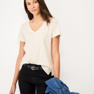 Perfect V Neck Slub T-Shirt in White