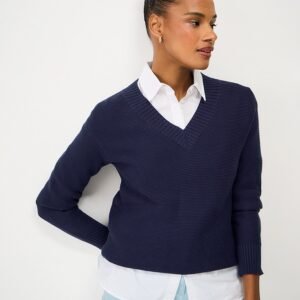 Lauren V-Neck Cotton Jumper in Blue