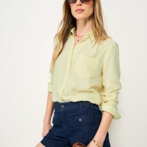 Relaxed-Fit Linen-Blend Shirt in Pastel Yellow