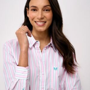 Relaxed Fit Poplin Shirt in Light Pink and White Stripe