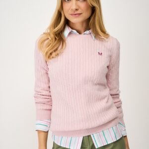 Heritage Cable Crew Neck Jumper with Cashmere in Light Pink