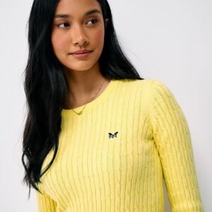 Heritage Cable Crew Neck Jumper with Cashmere in Yellow