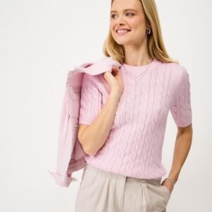 Heritage Cable Knit Short Sleeve T-Shirt in Pink
