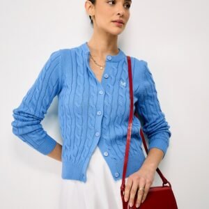 Summer Heritage Cable Cardigan in Little Blue