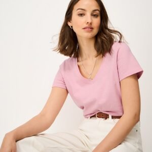 Cotton-Slub Perfect V-Neck Tee in Light Pink