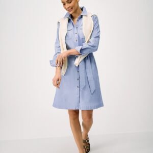 Jenn Linen Blend Shirt Dress in Chambray Blue