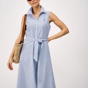 Dara Sleeveless Shirt Dress in Blue and White Stripes